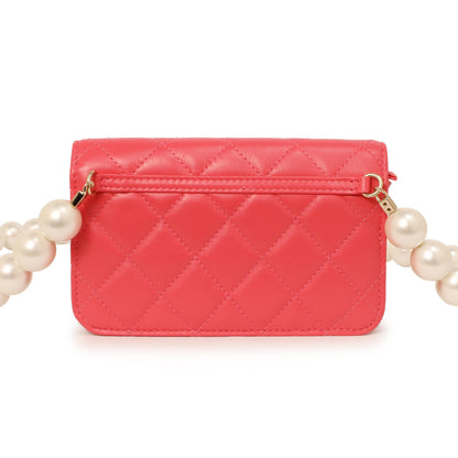 Exclusive Chanel Pink Quilted Calfskin Pearl Clutch With Chain — Back View
