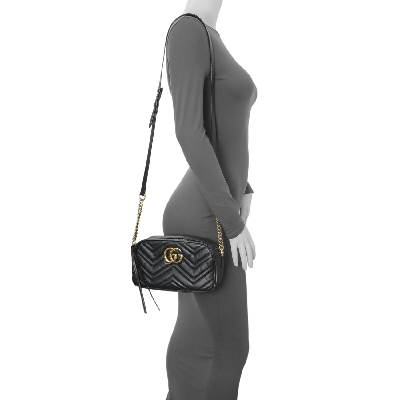 Exclusive Gucci Black Calfskin Matelasse Small GG Marmont Chain Shoulder Bag — Alternate View 16