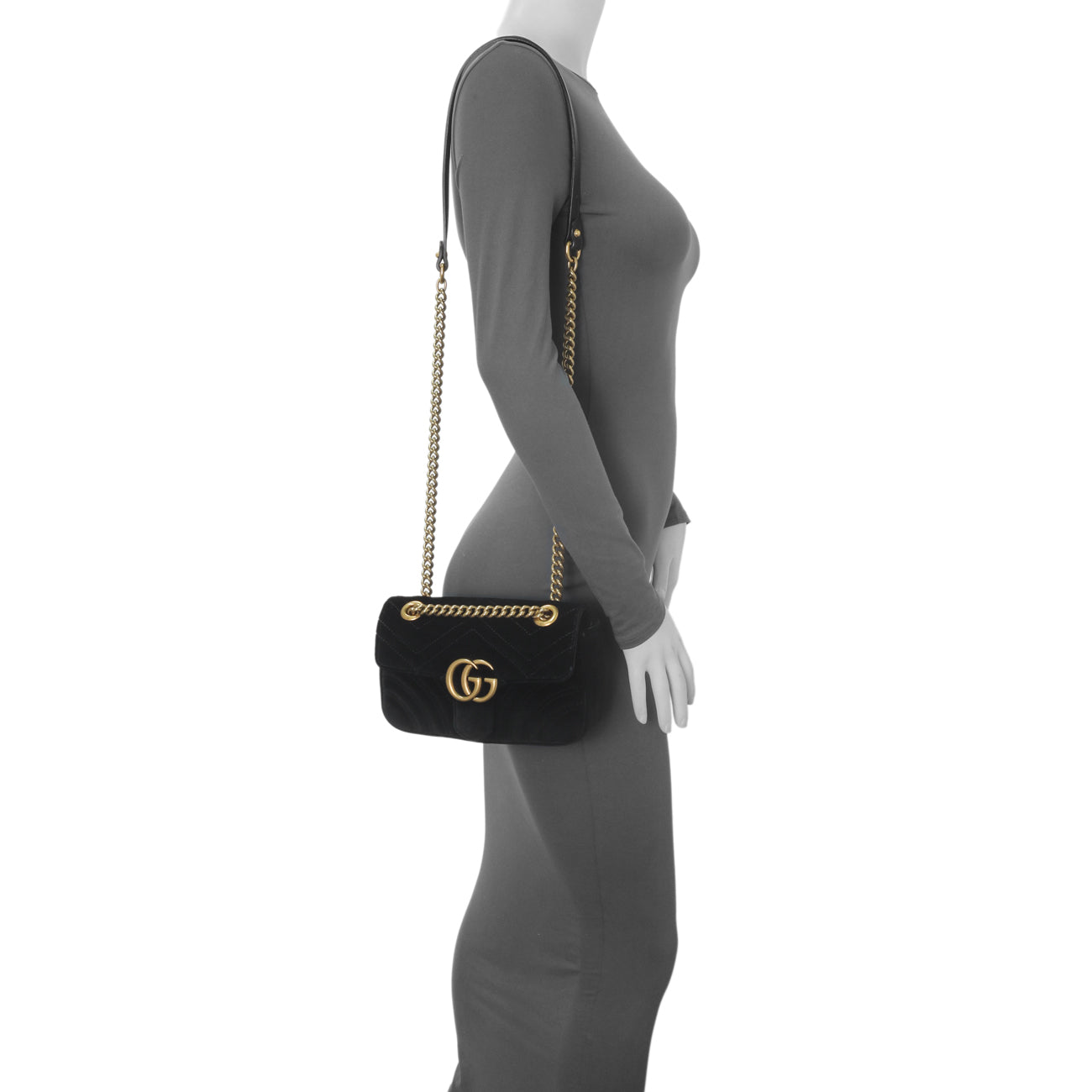 Exclusive Gucci Black Velvet Matelasse Mini GG Marmont Shoulder Bag — Alternate View 11
