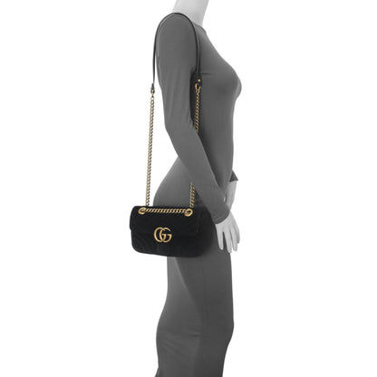 Exclusive Gucci Black Velvet Matelasse Mini GG Marmont Shoulder Bag — Alternate View 11