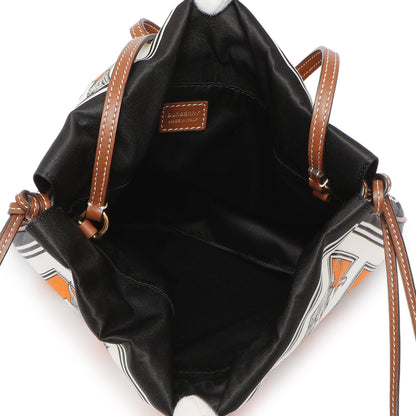 Exclusive Burberry Orange White Silk Drawstring Pouch — Detail View