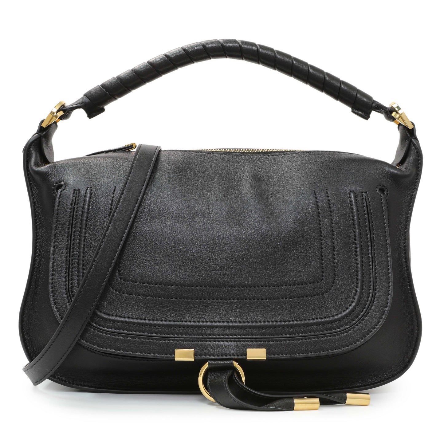 Exclusive Chloe Black Grained Calfskin Small Marcie Shoulder Bag — Front View