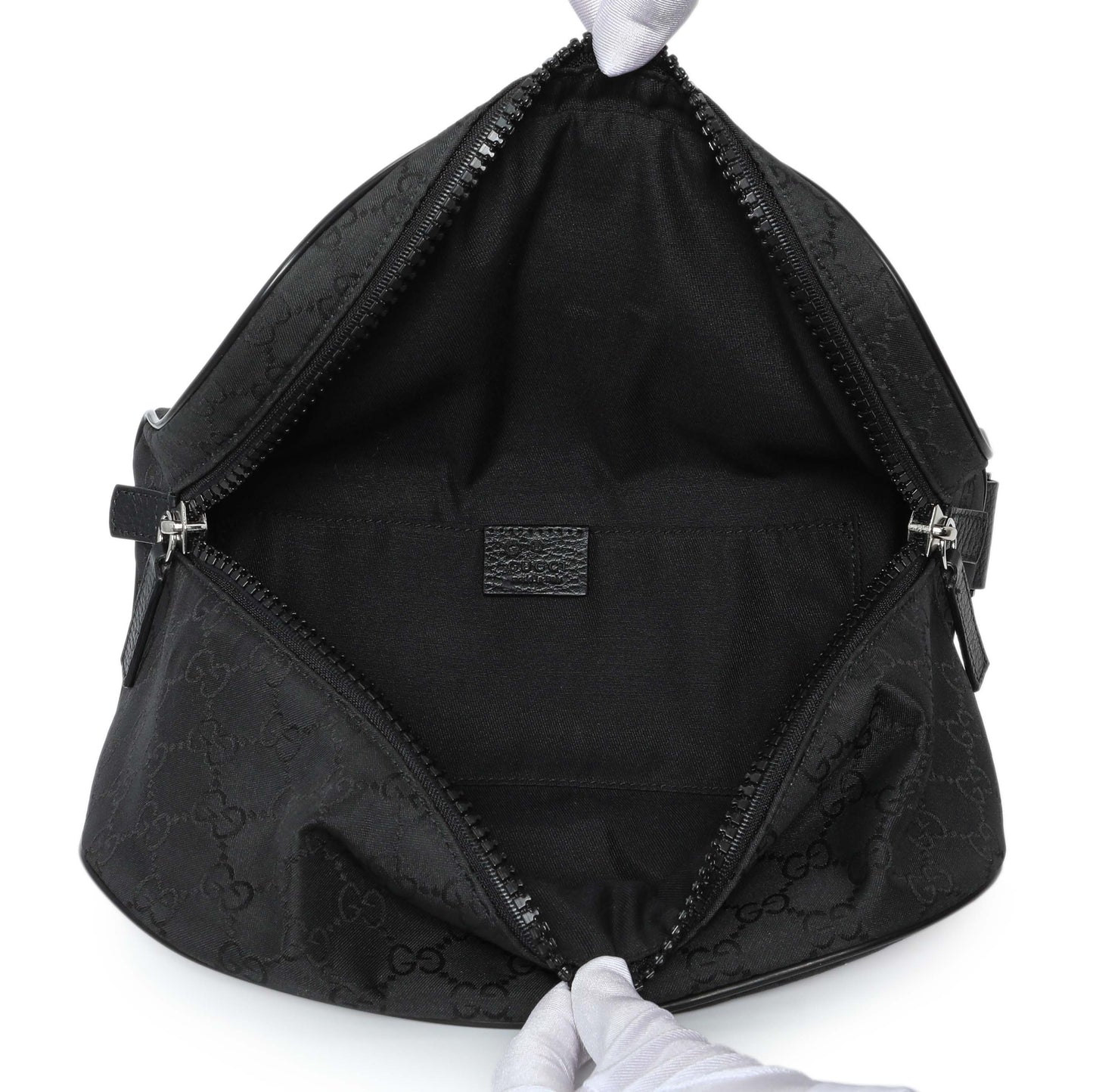 Exclusive Gucci Black Nylon Monogram Waist Belt Bag — Top View