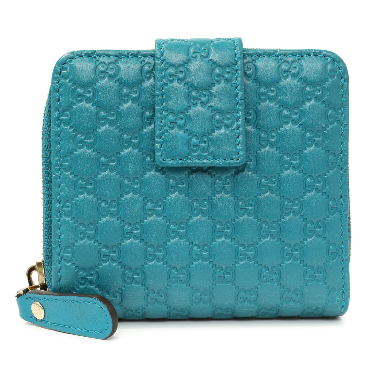Exclusive Gucci Teal Microguccissima Compact Wallet — Side View