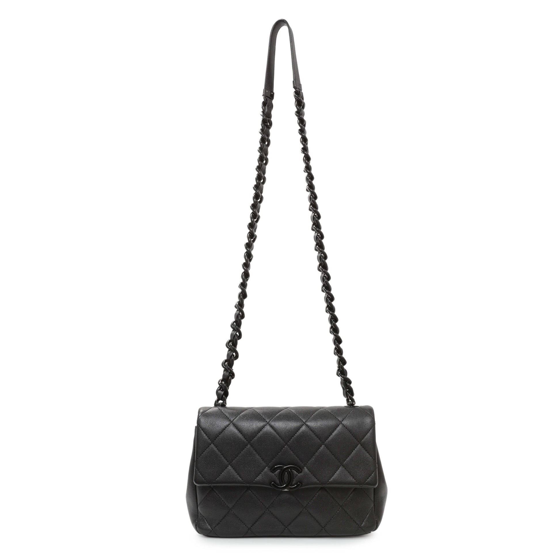 Exclusive Chanel So Black Caviar My Everything Flap — Front View