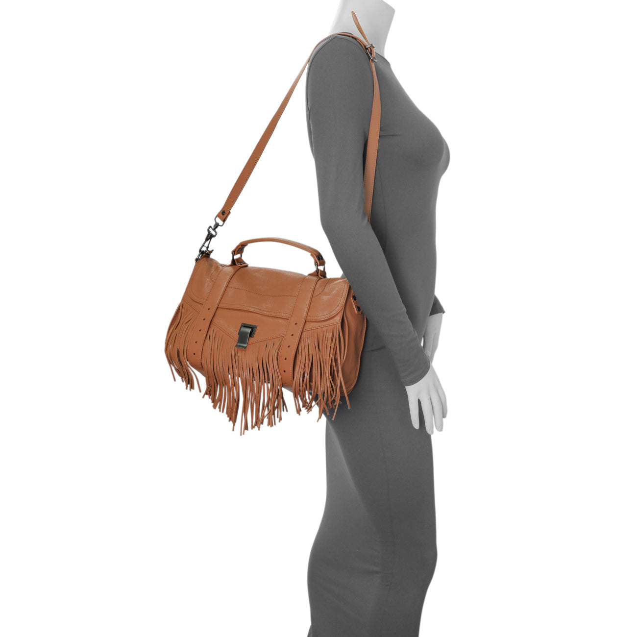 Exclusive Proenza Schouler Brown Lambskin PS1 Fringe Satchel — Lifestyle View