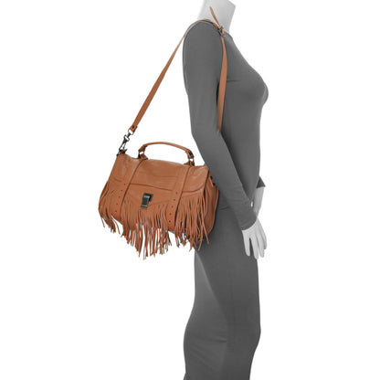 Exclusive Proenza Schouler Brown Lambskin PS1 Fringe Satchel — Lifestyle View