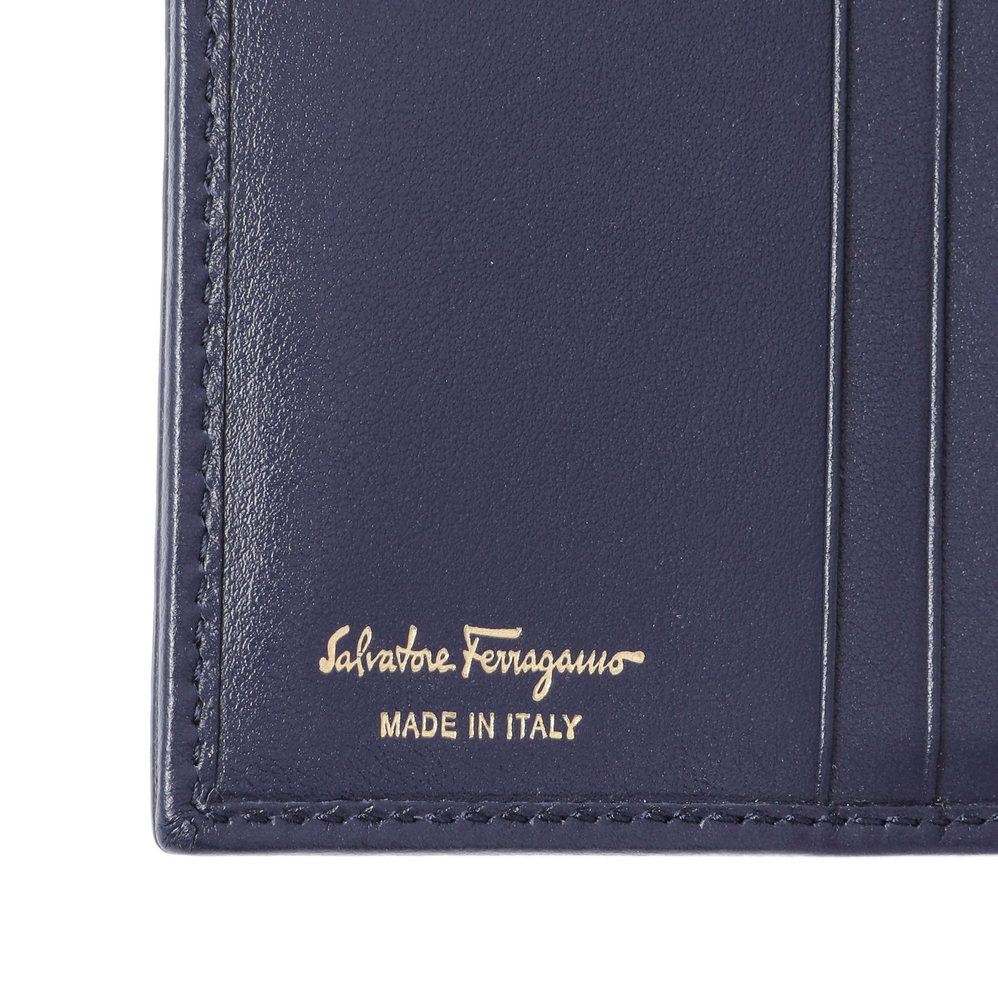 Exclusive Salvatore Ferragamo Blue Calfskin Compact Wallet — Detail View