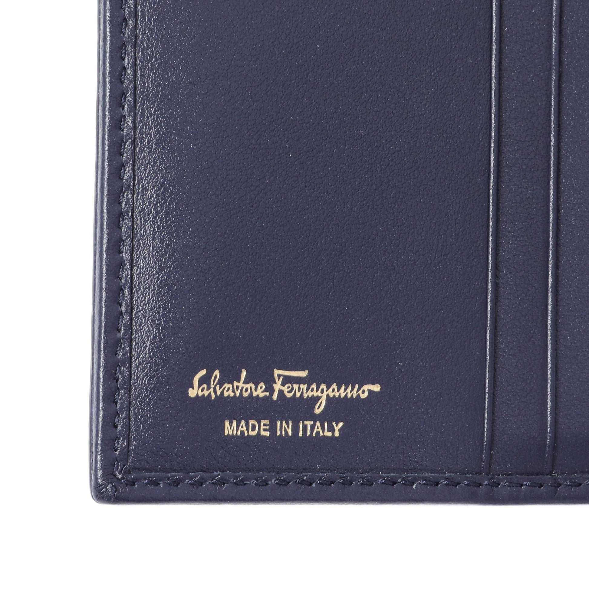 Exclusive Salvatore Ferragamo Blue Calfskin Compact Wallet — Detail View