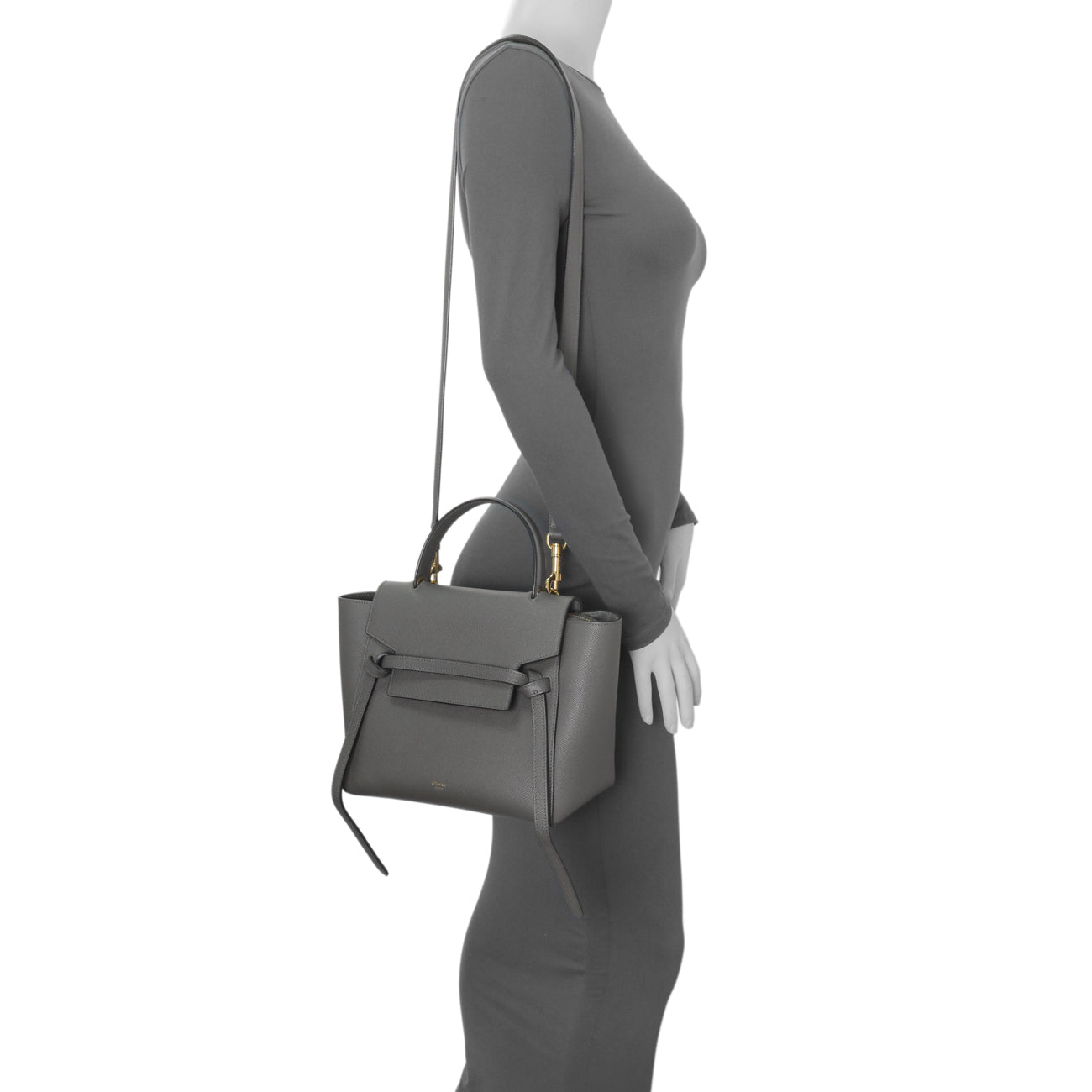 Exclusive Celine Grey Grained Calfskin Micro Belt Bag — Alternate View 11