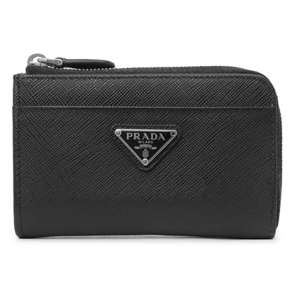 Exclusive Prada Black Saffiano Zip Card Holder — Front View