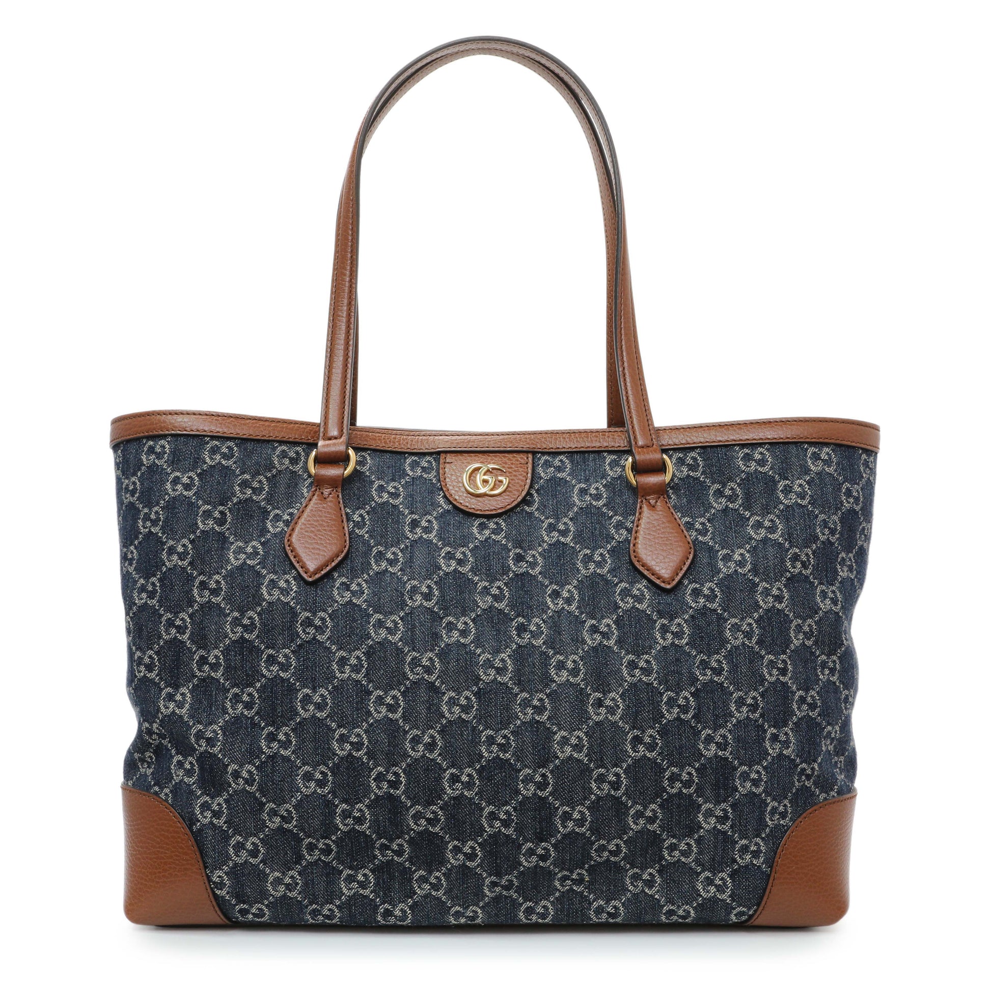 Exclusive Gucci Blue Monogram Denim Medium Ophidia Shopping Tote — Front View