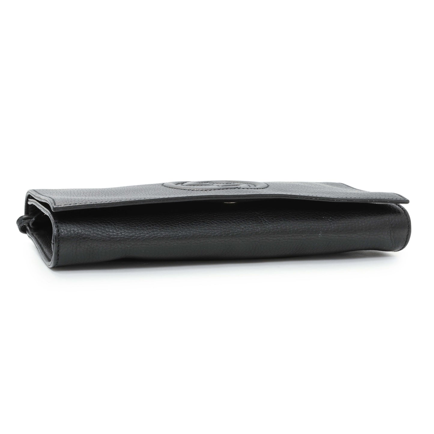 Exclusive Gucci Black Leather Medium GG Soho Tassel Clutch — Back View