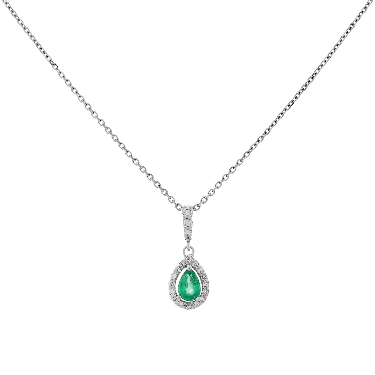 Exclusive 18K White Gold Emerald Pendant — Front View