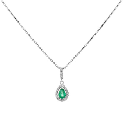Exclusive 18K White Gold Emerald Pendant — Front View