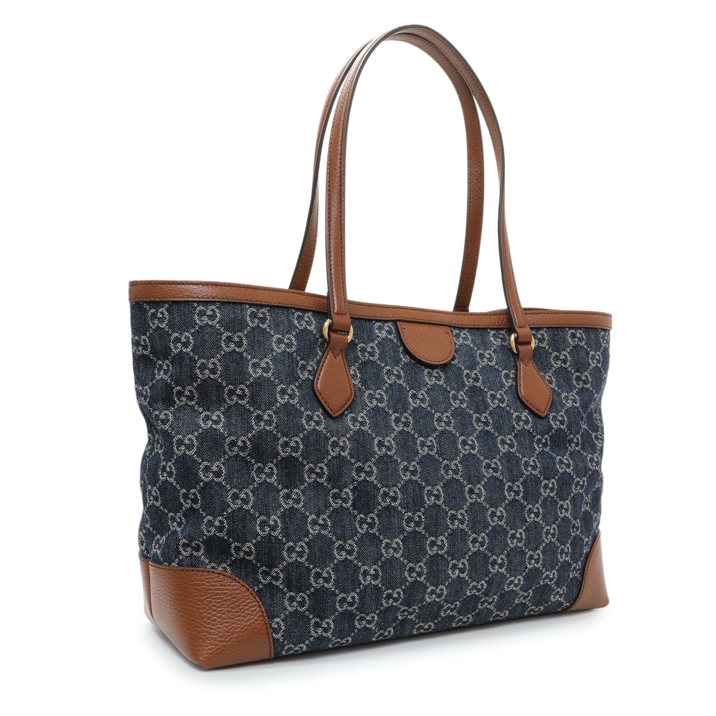 Exclusive Gucci Blue Monogram Denim Medium Ophidia Shopping Tote — Side View