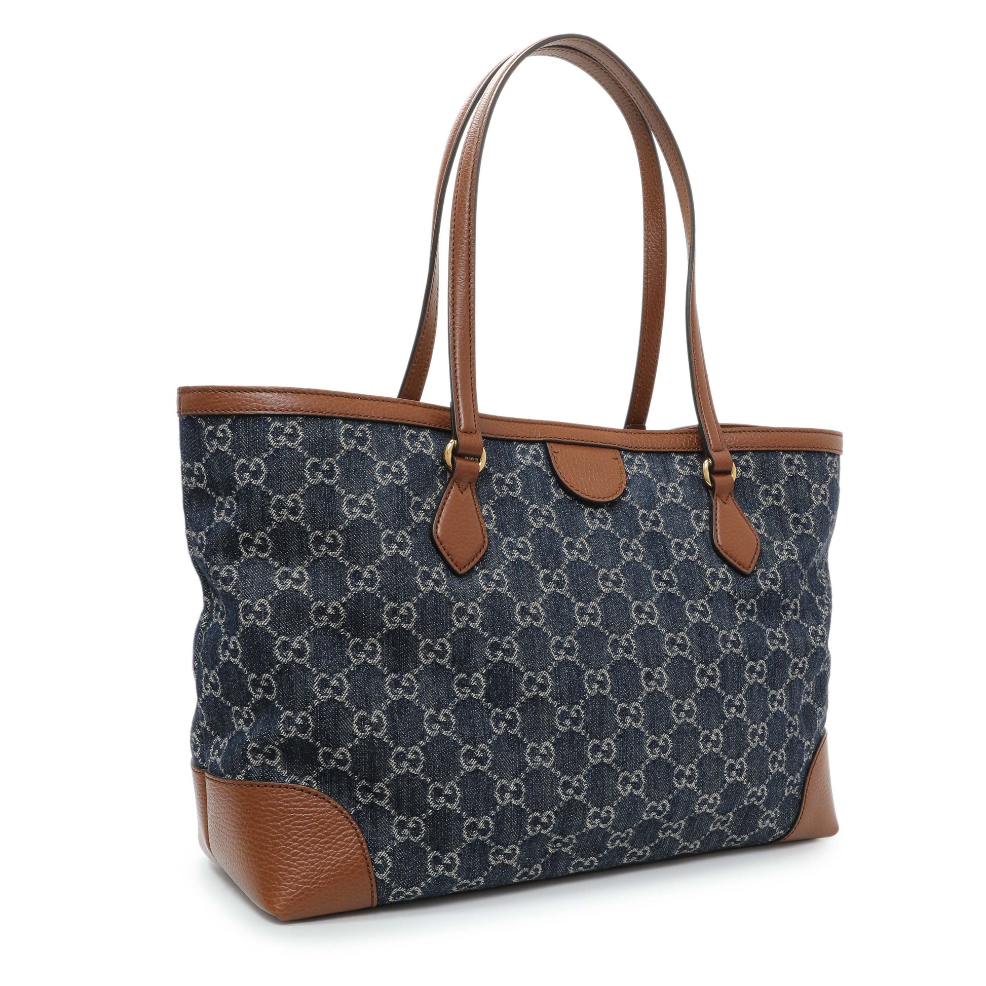 Exclusive Gucci Blue Monogram Denim Medium Ophidia Shopping Tote — Side View
