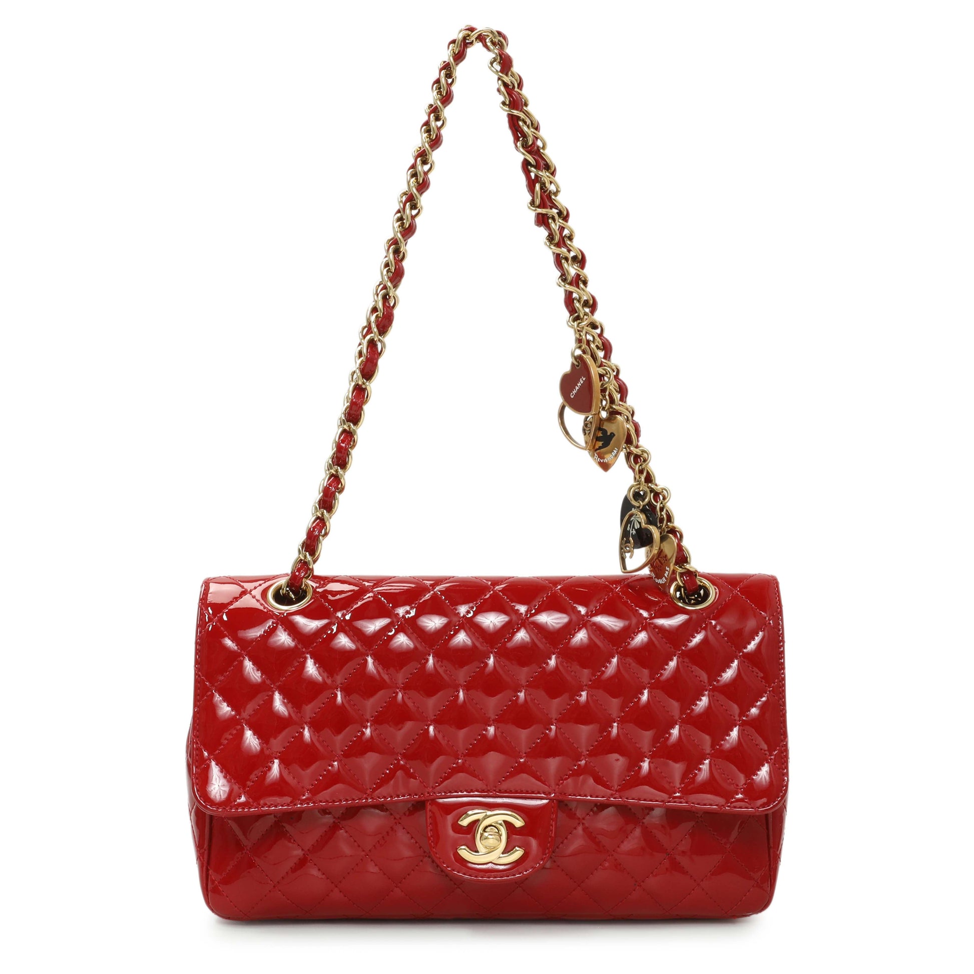 Exclusive Chanel Red Patent Quilted Valentine Flap — Front View
