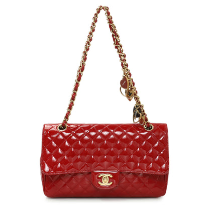 Exclusive Chanel Red Patent Quilted Valentine Flap — Front View