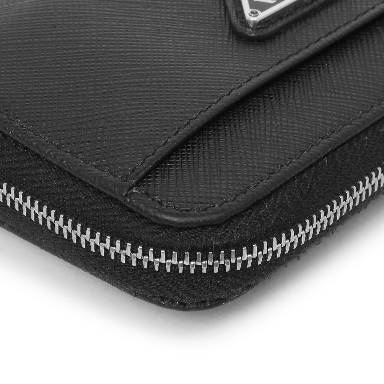 Exclusive Prada Black Saffiano Zip Card Holder — Top View