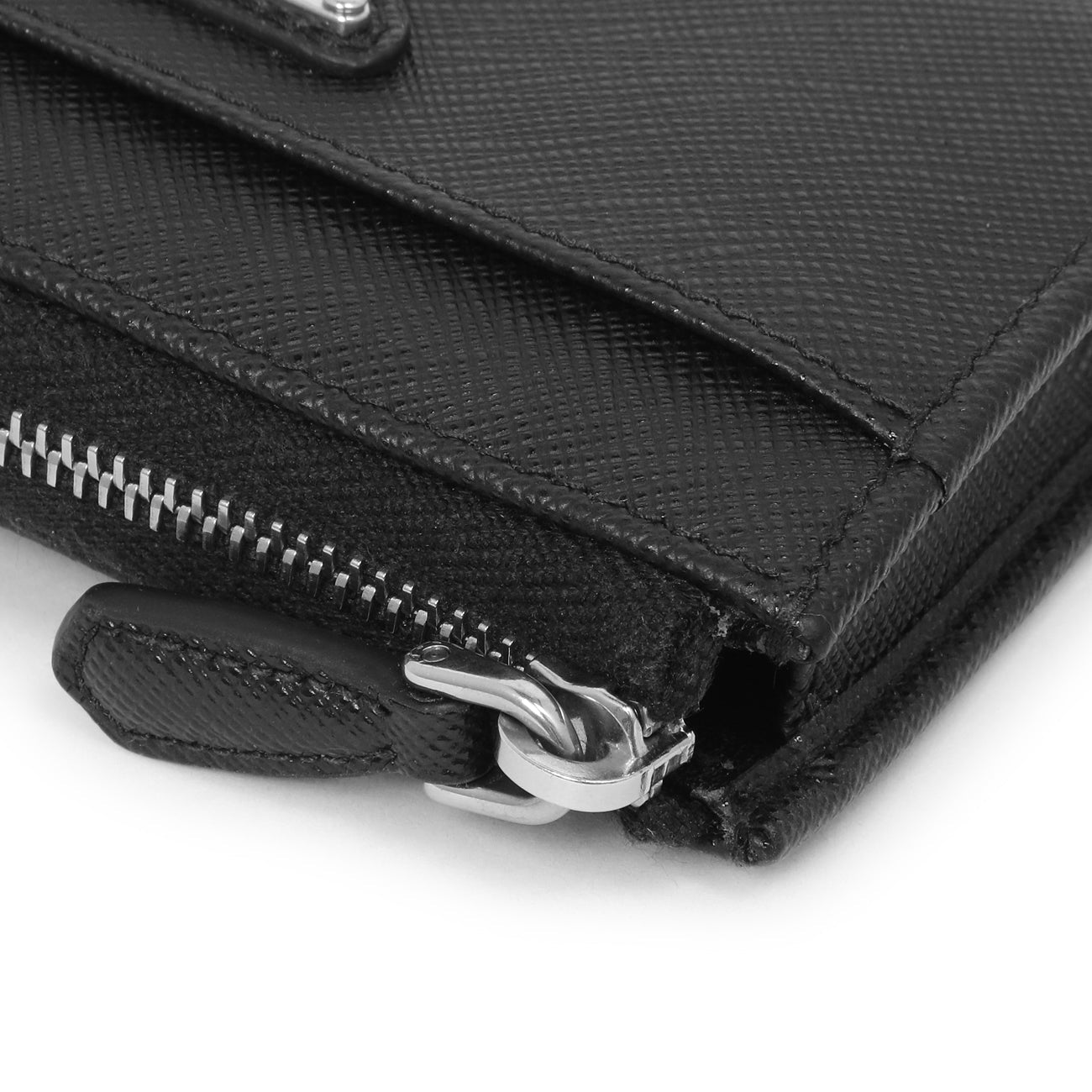 Exclusive Prada Black Saffiano Zip Card Holder — Detail View