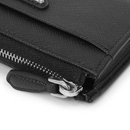 Exclusive Prada Black Saffiano Zip Card Holder — Detail View