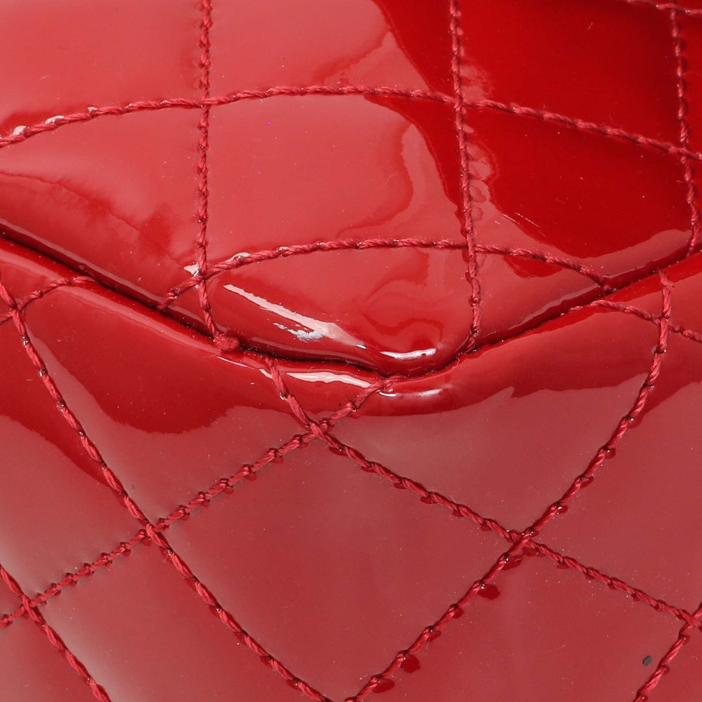 Exclusive Chanel Red Patent Quilted Valentine Flap — Detail View