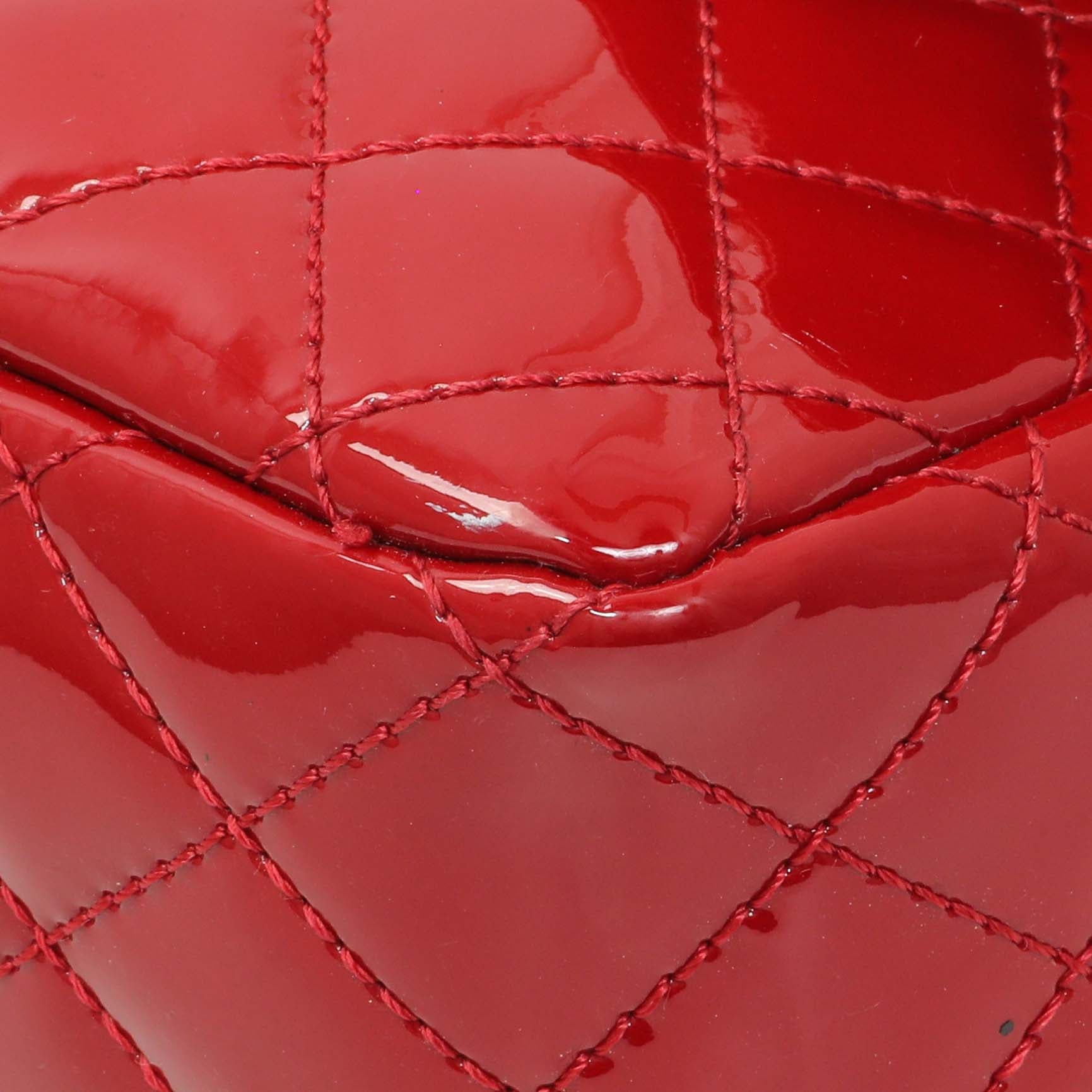 Exclusive Chanel Red Patent Quilted Valentine Flap — Detail View