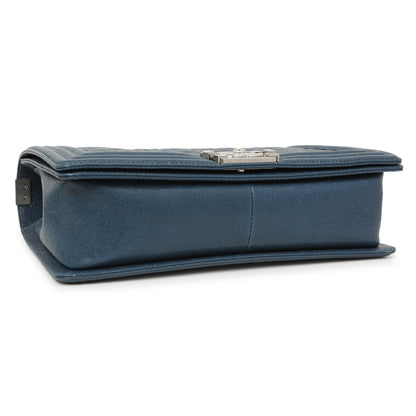 Exclusive Chanel Blue Quilted Caviar New Medium Boy Bag — Back View