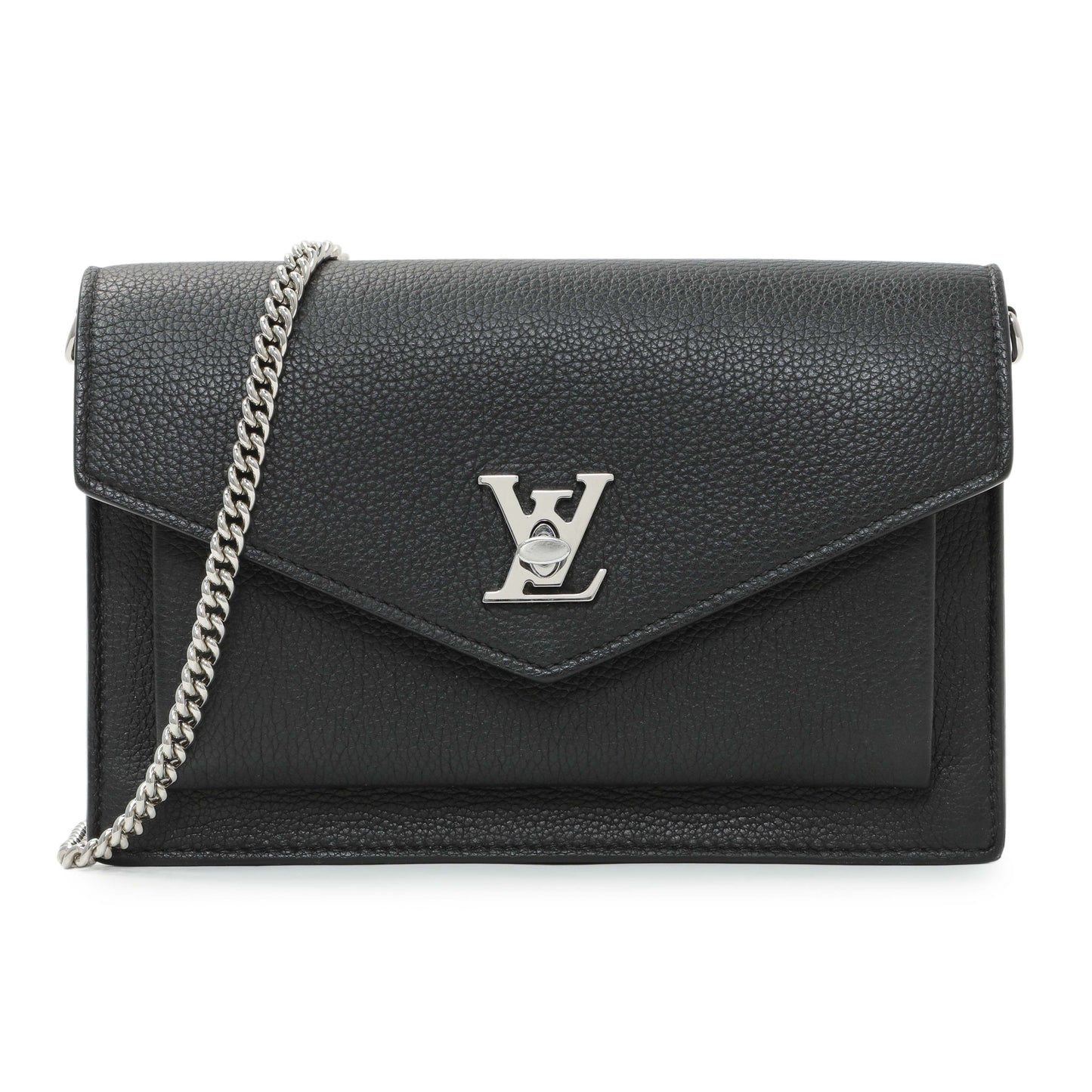 Exclusive Louis Vuitton Black Calfskin Mylockme Chain Pochette — Front View