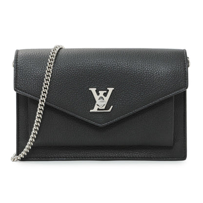 Exclusive Louis Vuitton Black Calfskin Mylockme Chain Pochette — Front View