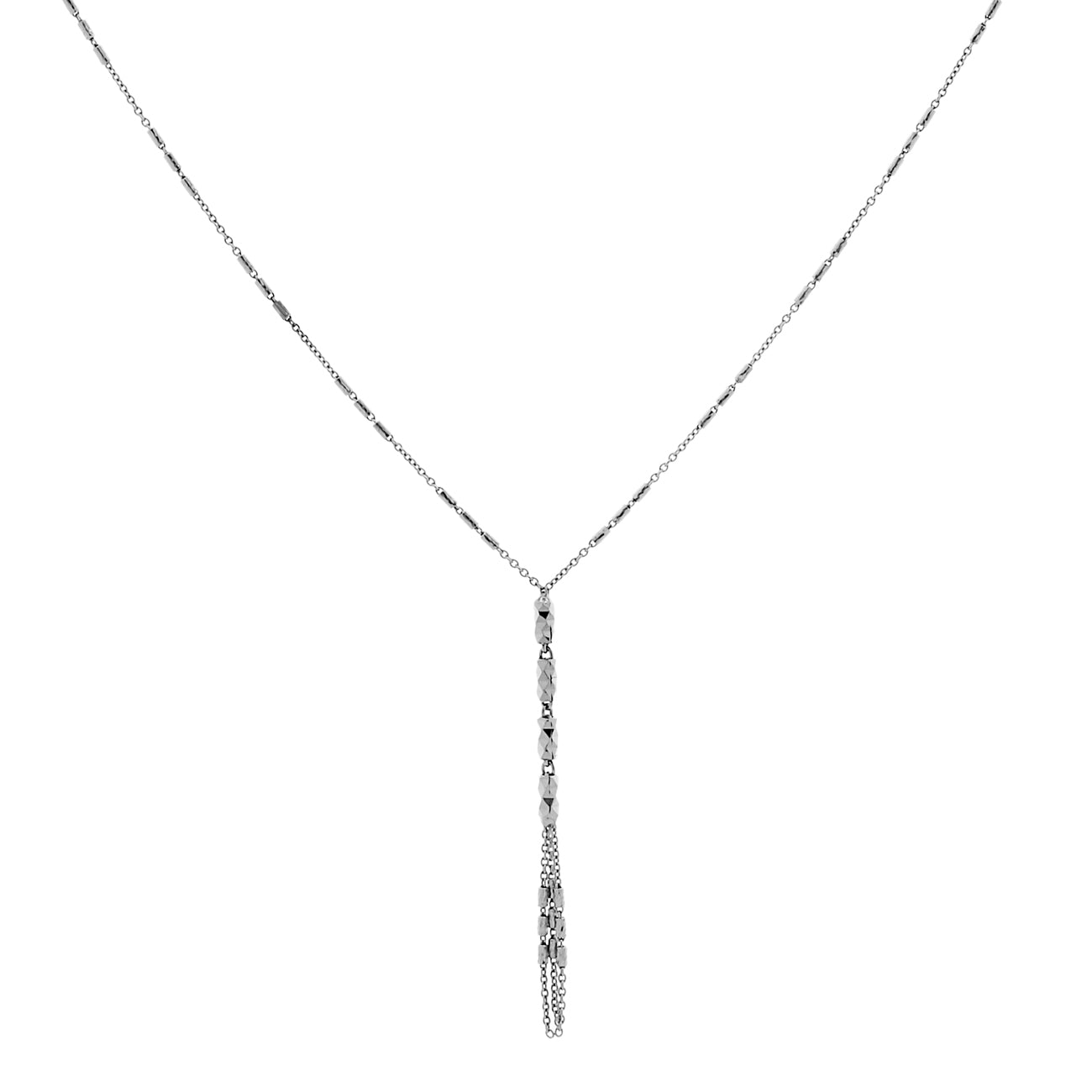 Exclusive 18K White Gold Diamond Cut Lariat Necklace — Front View