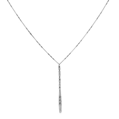 Exclusive 18K White Gold Diamond Cut Lariat Necklace — Front View