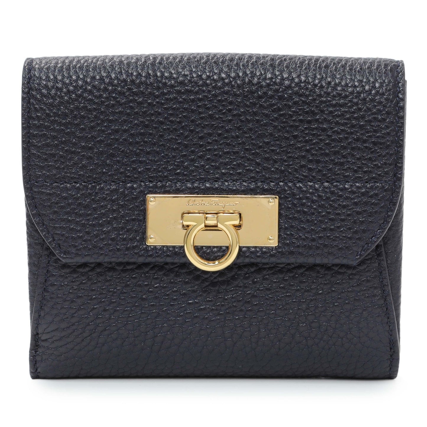 Exclusive Salvatore Ferragamo Blue Calfskin Compact Wallet — Front View