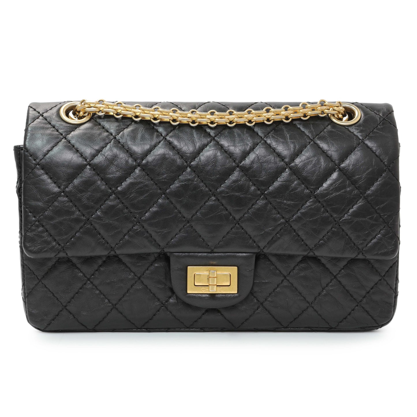 Exclusive Chanel Black Aged Calfskin Quilted 2.55 Reissue 225 Flap — Front View