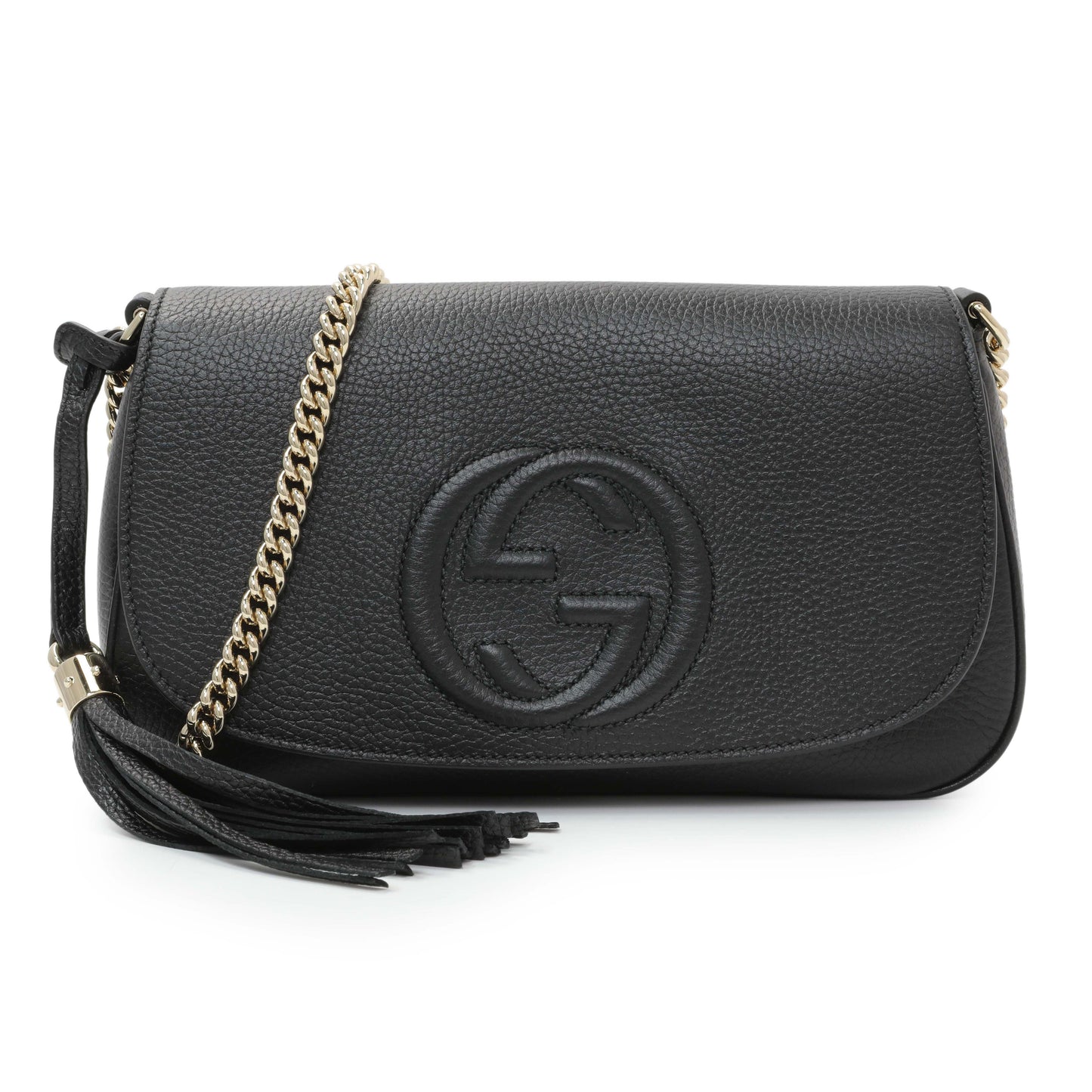Exclusive Gucci Black Pebbled Calfskin Medium Soho Flap Crossbody — Front View