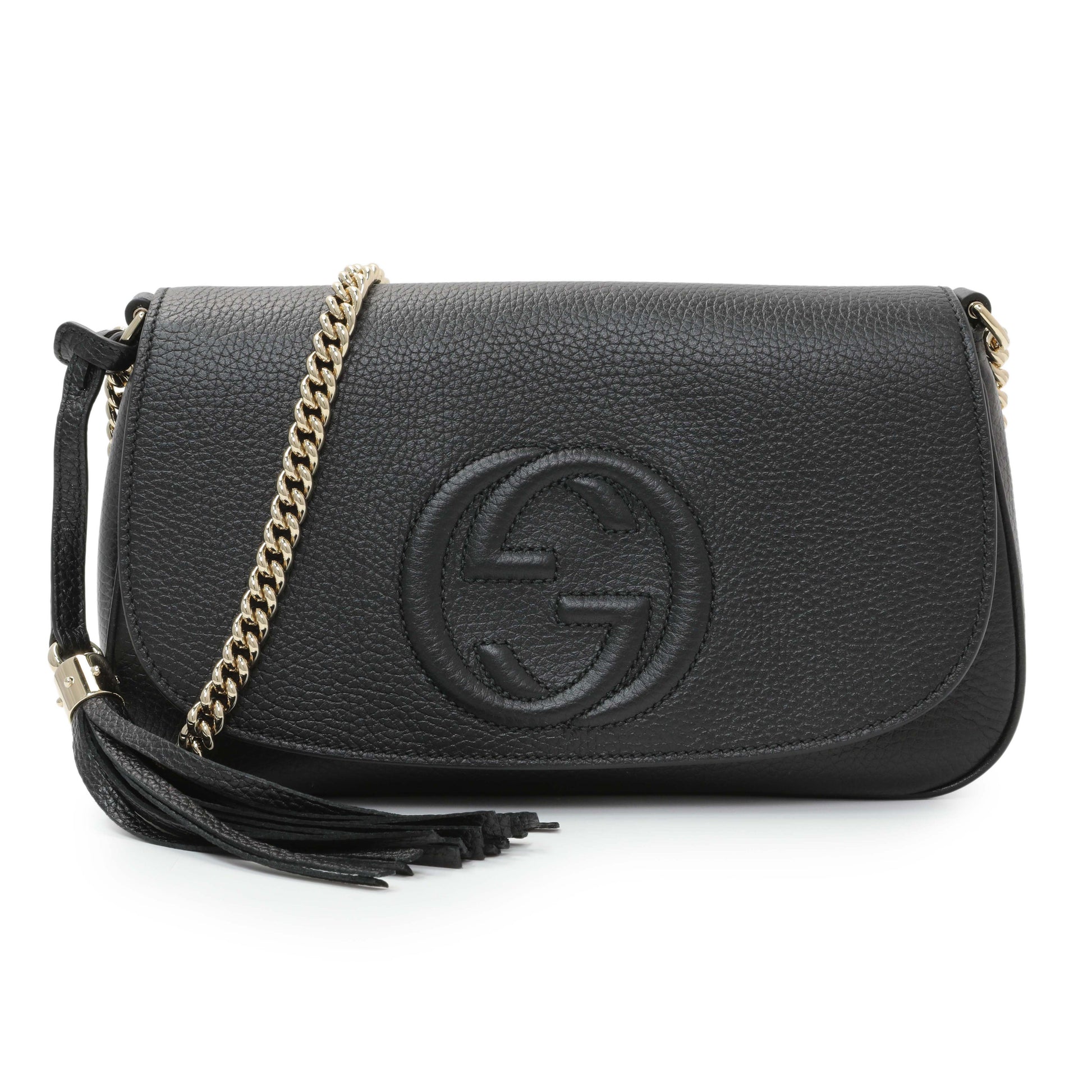 Exclusive Gucci Black Pebbled Calfskin Medium Soho Flap Crossbody — Front View