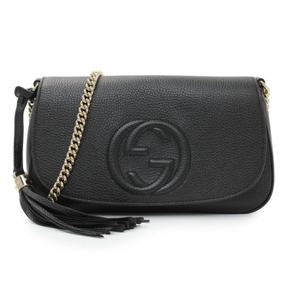 Exclusive Gucci Black Pebbled Calfskin Medium Soho Flap Crossbody — Front View