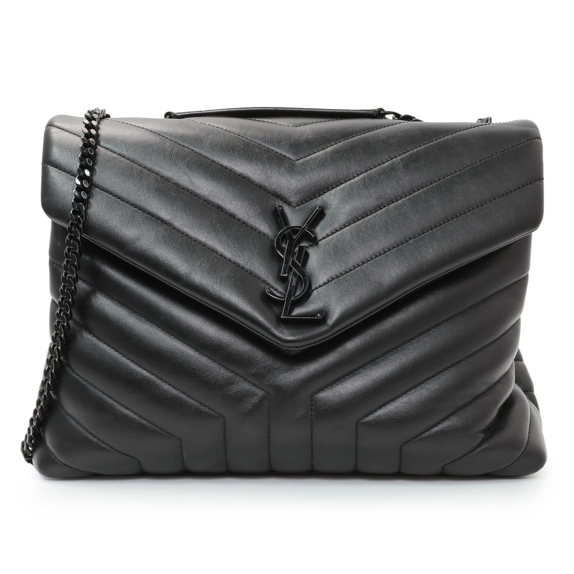 Exclusive Saint Laurent Black Calfskin Medium Loulou — Front View