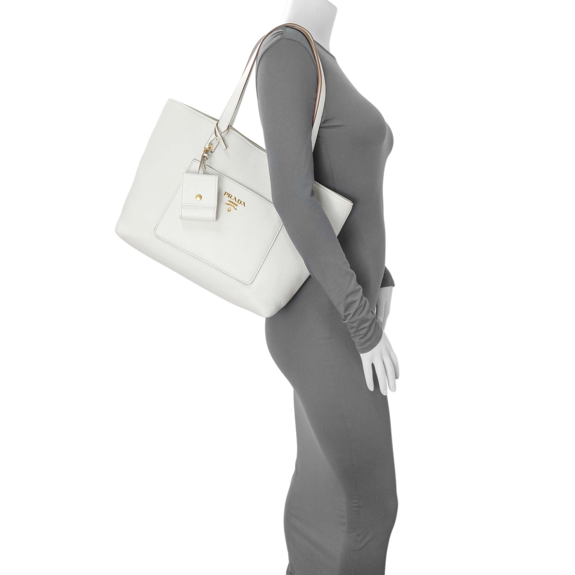 Exclusive Prada White Vitello Daino Pocket Shopping Tote — Alternate View 11