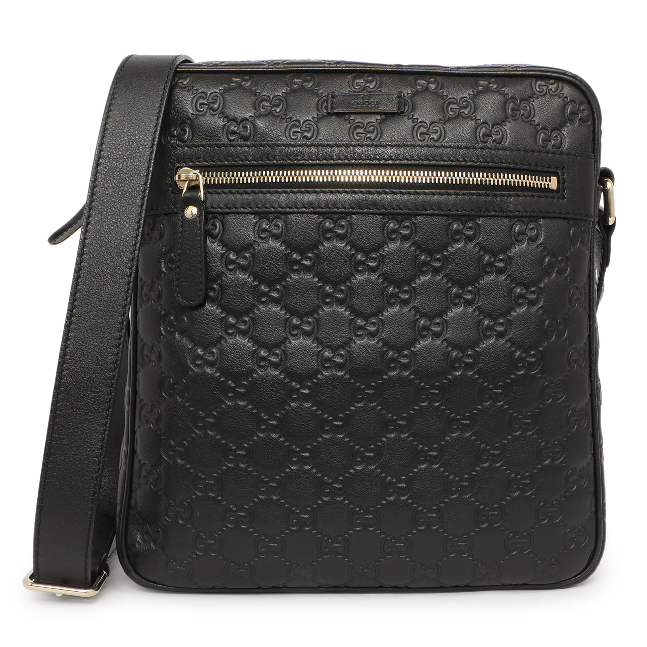 Exclusive Gucci Black Guccissima Messenger Bag — Front View