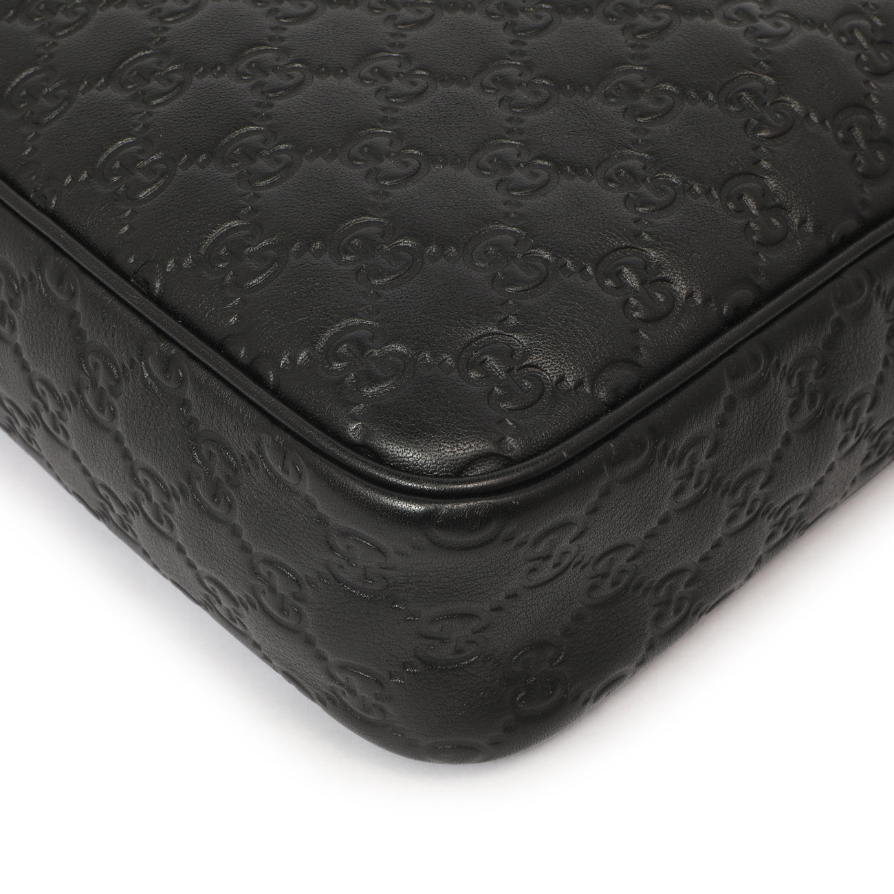 Exclusive Gucci Black Guccissima Messenger Bag — Detail View