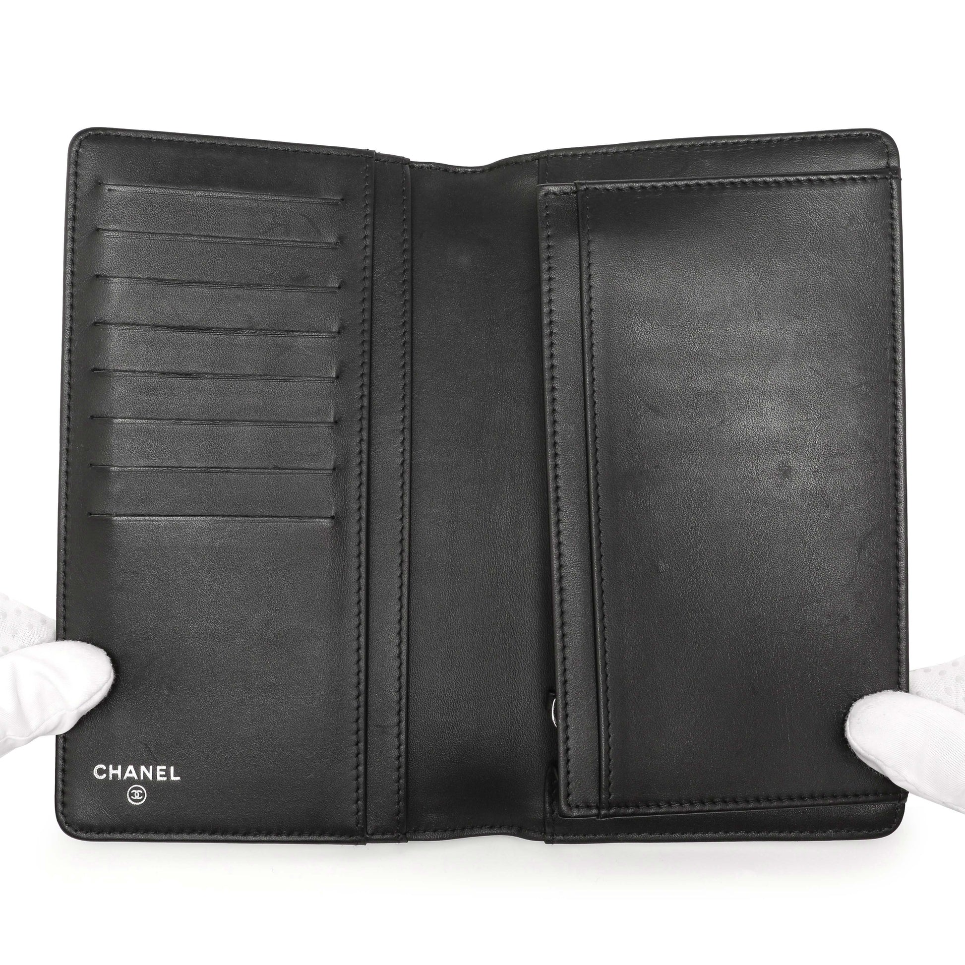 Exclusive Chanel Black Quilted Patent Yen Wallet — Detail View