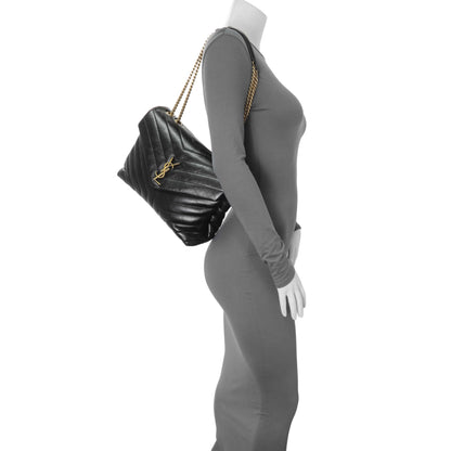 Exclusive Saint Laurent Black Calfskin Y Quilted Monogram Medium Loulou Chain Satchel — Alternate View 11