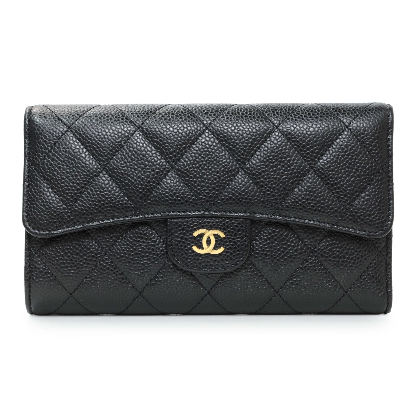 Exclusive Chanel Black Quilted Caviar Large Flap Wallet — Front View