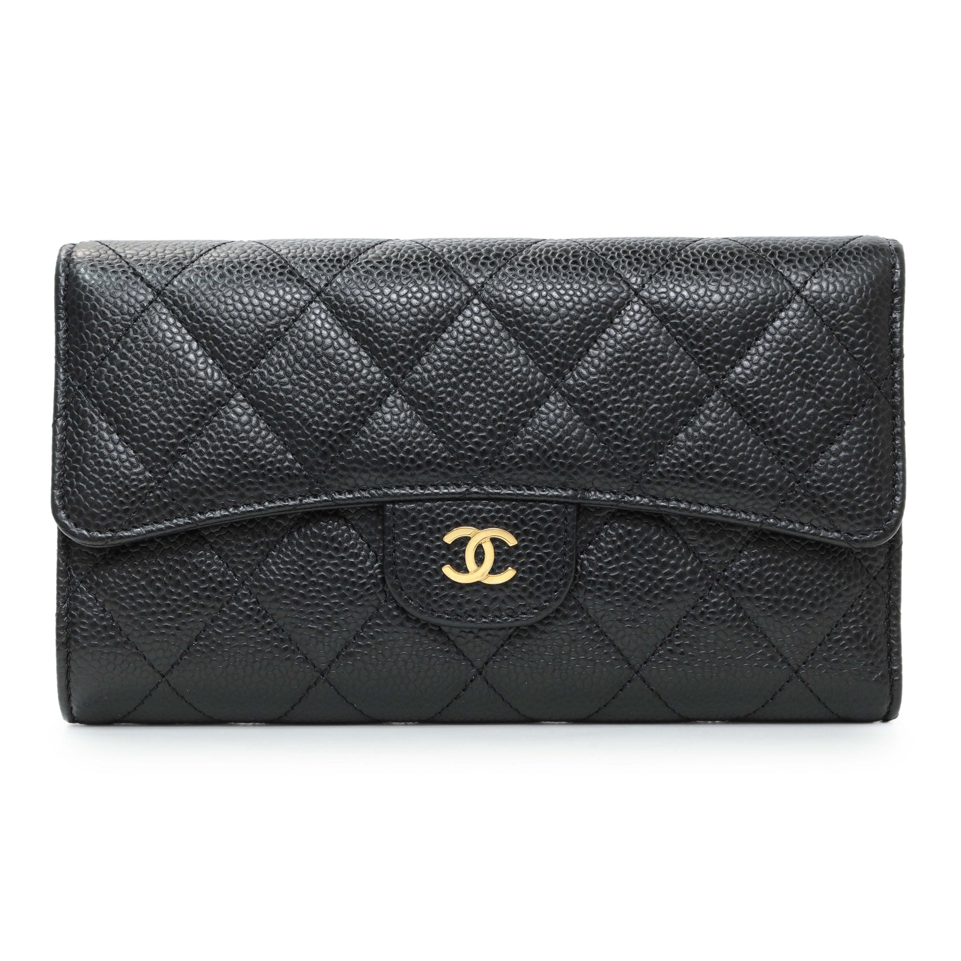 Exclusive Chanel Black Quilted Caviar Large Flap Wallet — Front View