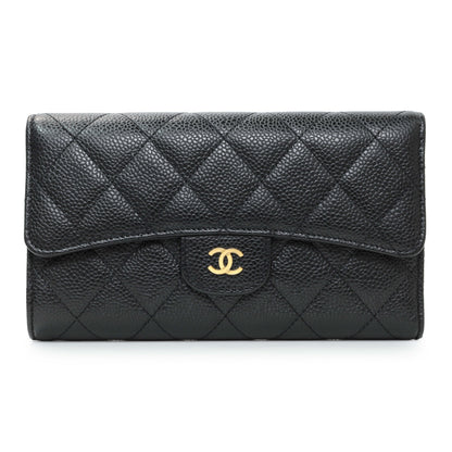 Exclusive Chanel Black Quilted Caviar Large Flap Wallet — Front View