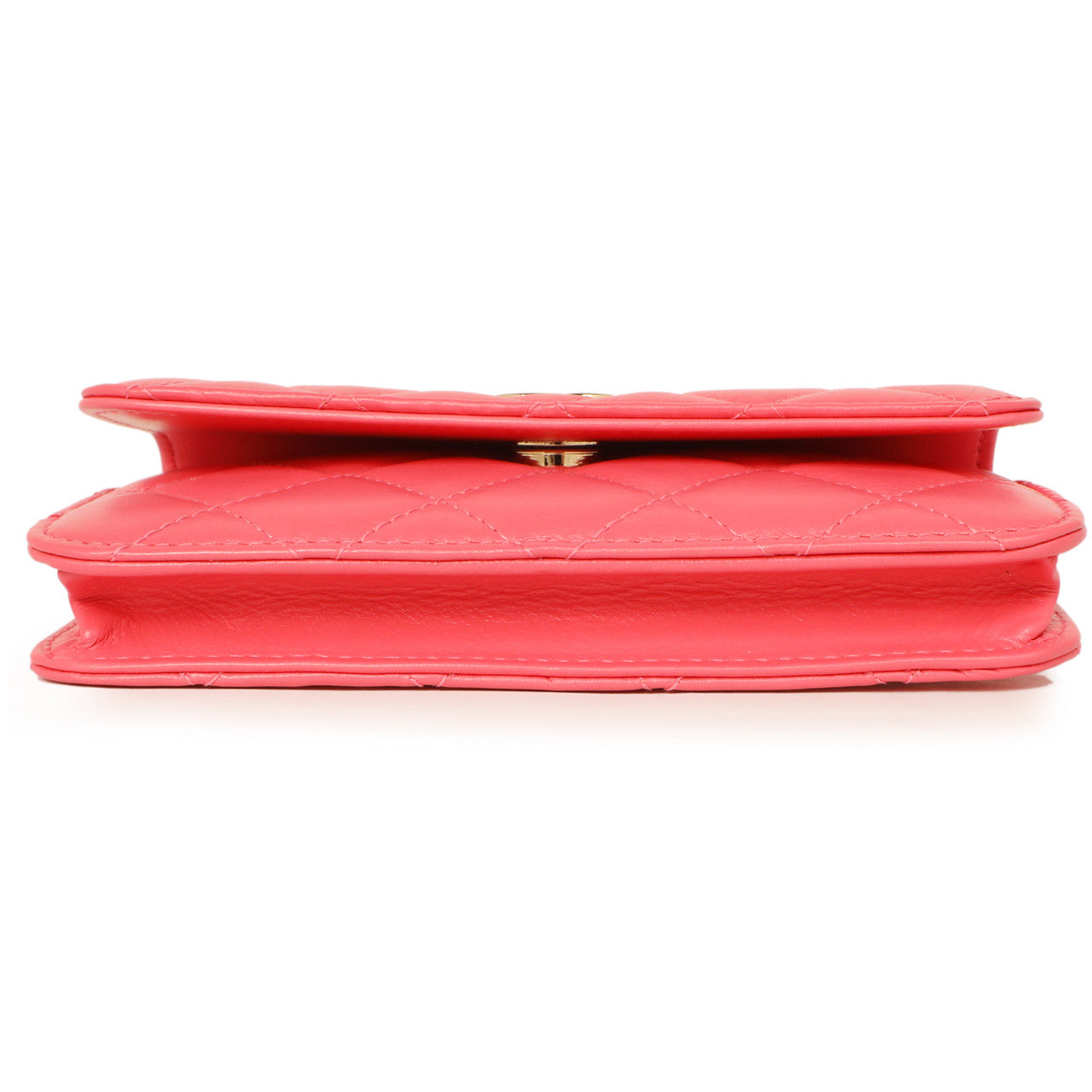 Exclusive Chanel Pink Quilted Calfskin Pearl Clutch With Chain — Top View