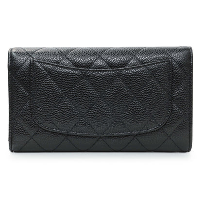 Exclusive Chanel Black Quilted Caviar Large Flap Wallet — Side View