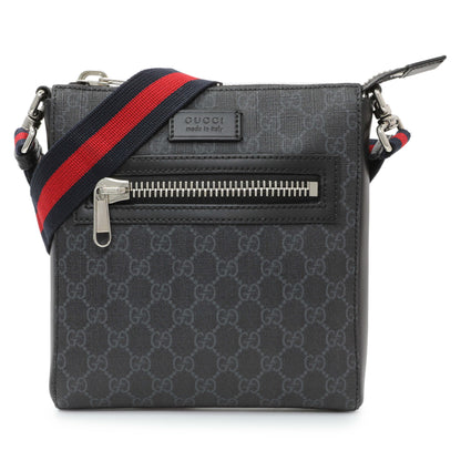 Exclusive Gucci Black GG Supreme Monogram Web Small Flat Messenger Bag — Front View